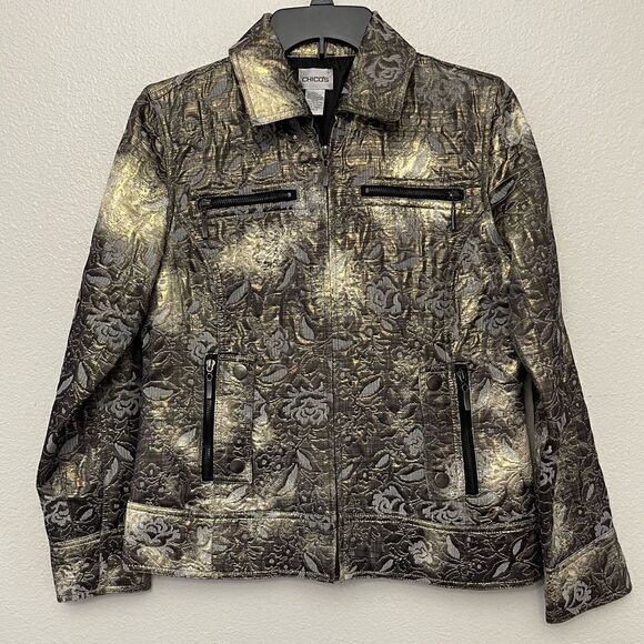Chico’s Tapestry Style Metallic Jacket Size Small/4 (Chico 0) - Picture 1 of 6